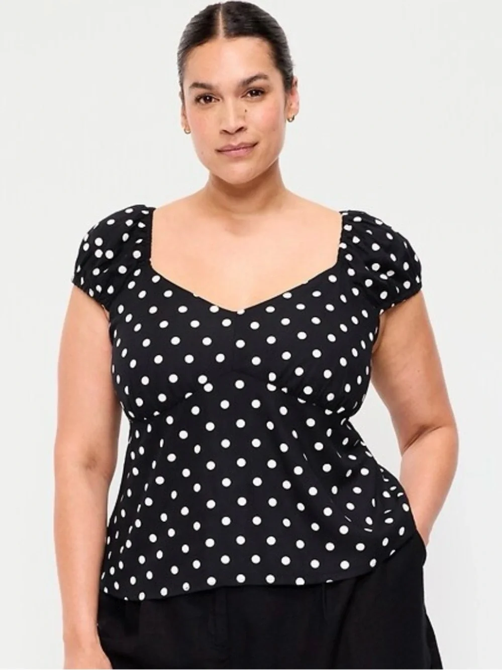 Old Navy Black Polka Dot Sweetheart Puff Sleeve Top XL tall
